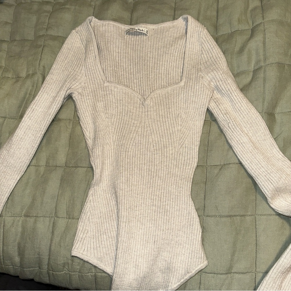 Abercrombie Ribbed Knit Bodysuit - oatmeal